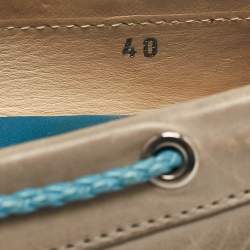 Pre Owned Tod's Grey/Blue Leather Braided Bow Slip On Loafers Size 40