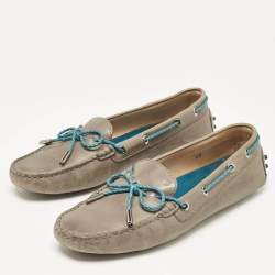 Pre Owned Tod's Grey/Blue Leather Braided Bow Slip On Loafers Size 40