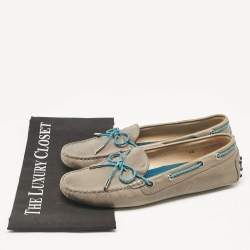 Pre Owned Tod's Grey/Blue Leather Braided Bow Slip On Loafers Size 40