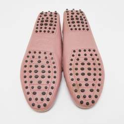 Pre Owned Tod's Light Pink Leather Bow Slip On Loafers Size 40