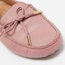 Pre Owned Tod's Light Pink Leather Bow Slip On Loafers Size 40