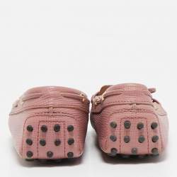 Pre Owned Tod's Light Pink Leather Bow Slip On Loafers Size 40