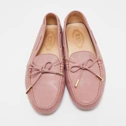 Pre Owned Tod's Light Pink Leather Bow Slip On Loafers Size 40