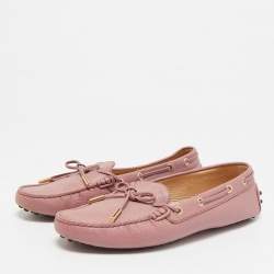 Pre Owned Tod's Light Pink Leather Bow Slip On Loafers Size 40