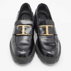 Tod's Black Leather Platform Loafers Size 37