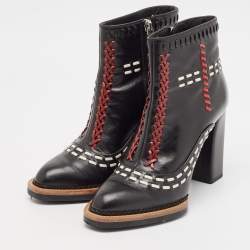 Tod's Black Leather Cross-Stitch Gipsy Ankle Boots Size 36