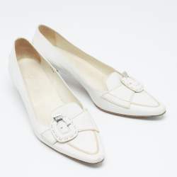Tod's White Leather Buckle Loafer Pumps Size 38.5