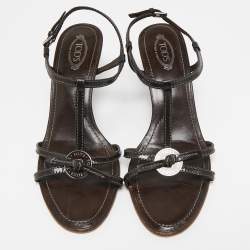 Tod's Brown Patent Leather Strappy Sandals Size 38.5