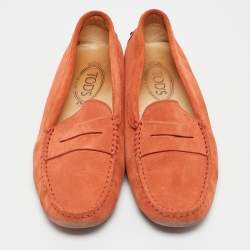 Tod's Orange Suede Penny Slip On Loafers Size 39