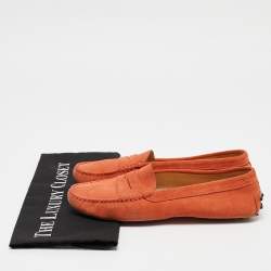 Tod's Orange Suede Penny Slip On Loafers Size 39