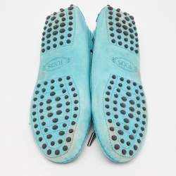 Pre Owned Tod's Blue Nubuck Leather Bow Slip On Loafers Size 39