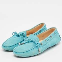 Pre Owned Tod's Blue Nubuck Leather Bow Slip On Loafers Size 39