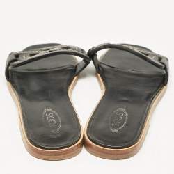 Pre Owned Tod's Black Leather Kate Flat Sandals Size 38