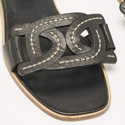 Pre Owned Tod's Black Leather Kate Flat Sandals Size 38