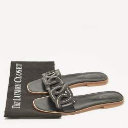 Pre Owned Tod's Black Leather Kate Flat Sandals Size 38