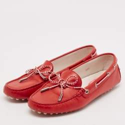 Tod's Red Leather Gommino Slip On Loafers Size 38.5