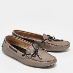 Pre Owned Tod's Grey Leather  Slip On Loafers Size 39