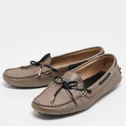 Pre Owned Tod's Grey Leather  Slip On Loafers Size 39