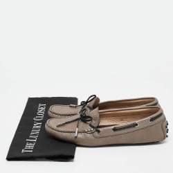 Pre Owned Tod's Grey Leather  Slip On Loafers Size 39