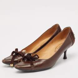 Pre Owned Tod's Brown Leather Bow Loafer Pumps Size 38.5