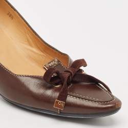 Pre Owned Tod's Brown Leather Bow Loafer Pumps Size 38.5