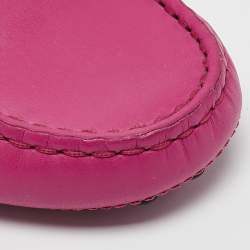 مملوكة مسبقًا Tod's Pink Leather Bow Gommino Slip On Loafers Size 37.5