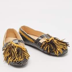 Tod's Black/Brown Python Embossed Leather Gommino Driver Loafers Size 36
