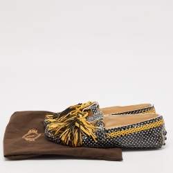 Tod's Black/Brown Python Embossed Leather Gommino Driver Loafers Size 36