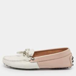 Tod's Pink/White Leather Penny Loafers Size 35.5