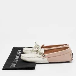 Tod's Pink/White Leather Penny Loafers Size 35.5