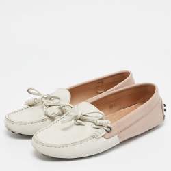 Tod's Pink/White Leather Penny Loafers Size 35.5