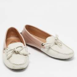 Tod's Pink/White Leather Penny Loafers Size 35.5
