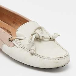 Tod's Pink/White Leather Penny Loafers Size 35.5