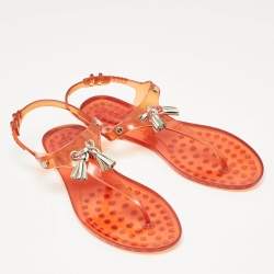 Tod's Orange Jelly Tassel Thong Slingback Flat Sandals Size 39