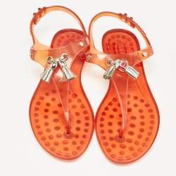Tod's Orange Jelly Tassel Thong Slingback Flat Sandals Size 39