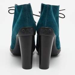 Tod's Blue Suede Lace Up Ankle Length Boots Size 39.5