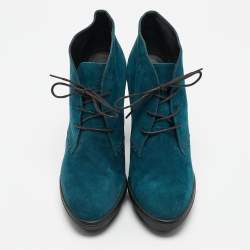 Tod's Blue Suede Lace Up Ankle Length Boots Size 39.5