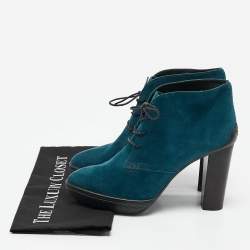 Tod's Blue Suede Lace Up Ankle Length Boots Size 39.5