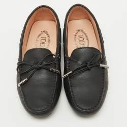 Pre Owned Tod's Black Leather Bow Driving Gommino Slip On Loafers Size 36