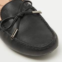Pre Owned Tod's Black Leather Bow Driving Gommino Slip On Loafers Size 36