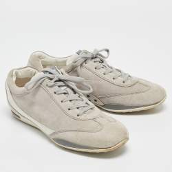 Tod's Grey Leather and Suede Lace Up Sneakers Size 39