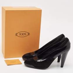 Pre Owned Tod's Black Leather and Suede Platform Pumps Size 40.5
