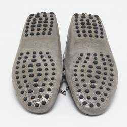 Tod's Grey/Silver Textured Suede Bow Slip On Loafers Size 38