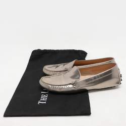 Pre Owned Tod's Metallic Patent Leather Penny Loafers Size 38.5