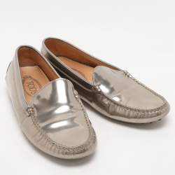 Pre Owned Tod's Metallic Patent Leather Penny Loafers Size 38.5