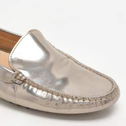 Pre Owned Tod's Metallic Patent Leather Penny Loafers Size 38.5