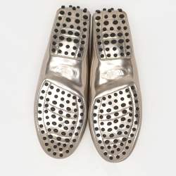 Pre Owned Tod's Metallic Patent Leather Penny Loafers Size 38.5