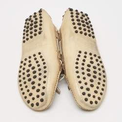 Tod's Grey/Gold Textured Suede Bow Slip On Loafers Size 38