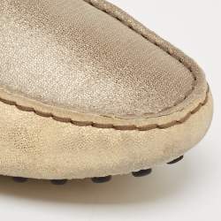 Tod's Grey/Gold Textured Suede Bow Slip On Loafers Size 38