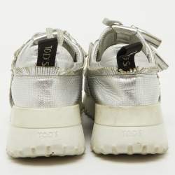 Tod's Silver Perforated Leather Low Top Sneakers Size 39.5